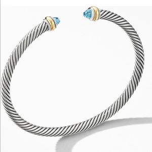 David Yurman Blue Topaz 4mm Cable Classic Cuff Bracelet With 18k Gold